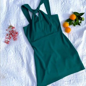 Cute Green Mini Dress With Stylish Criss-Cross Sleeves